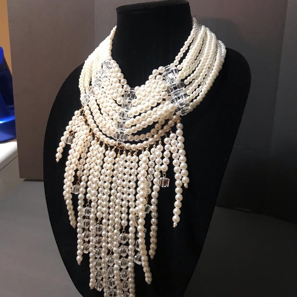 Pearl Cascading Draped Necklace! Huge Statement!